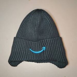 Kids Black Beanie with Blue Logo